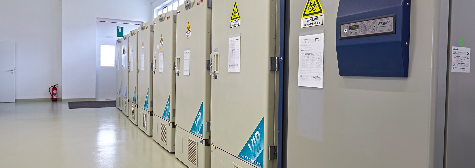 Freezers containing human samples at Biomex GmbH